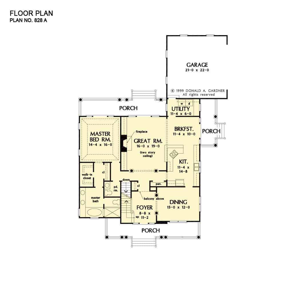 Main level floor plan showing the basement stairs location.