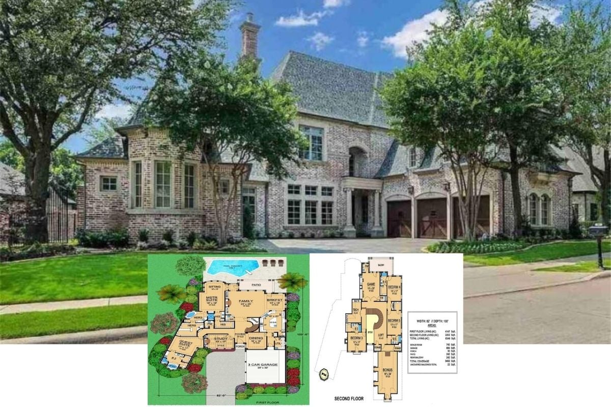 Explore This Two-Story 5-Bedroom 6,349 Sq. Ft. Mediterranean Brick Manor That Redefines Classic Elegance with its Loft, Balcony, Bars, and Bonus Room (Floor Plan Included)