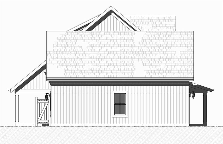 Left elevation sketch of the two-story 3-bedroom transitional farmhouse.