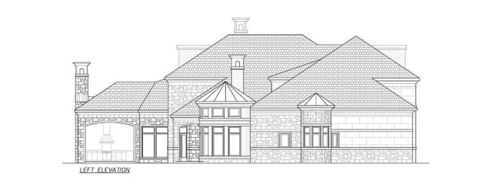 Left elevation sketch of the two-story 5-bedroom luxury European home.