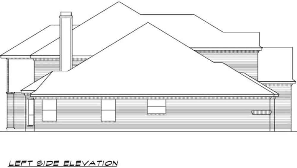 Left elevation sketch of the 4-bedroom traditional two-story home.