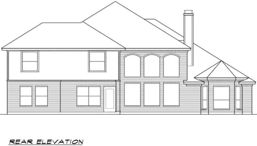 Rear elevation sketch of the 4-bedroom traditional two-story home.