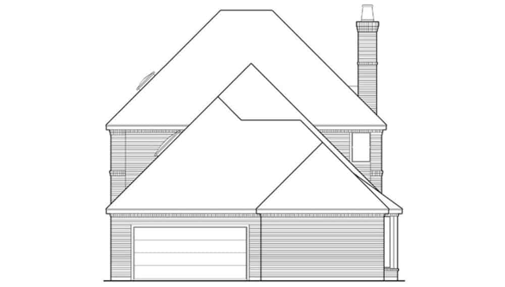 Rear elevation sketch of the contemporary two-story 3-bedroom home.