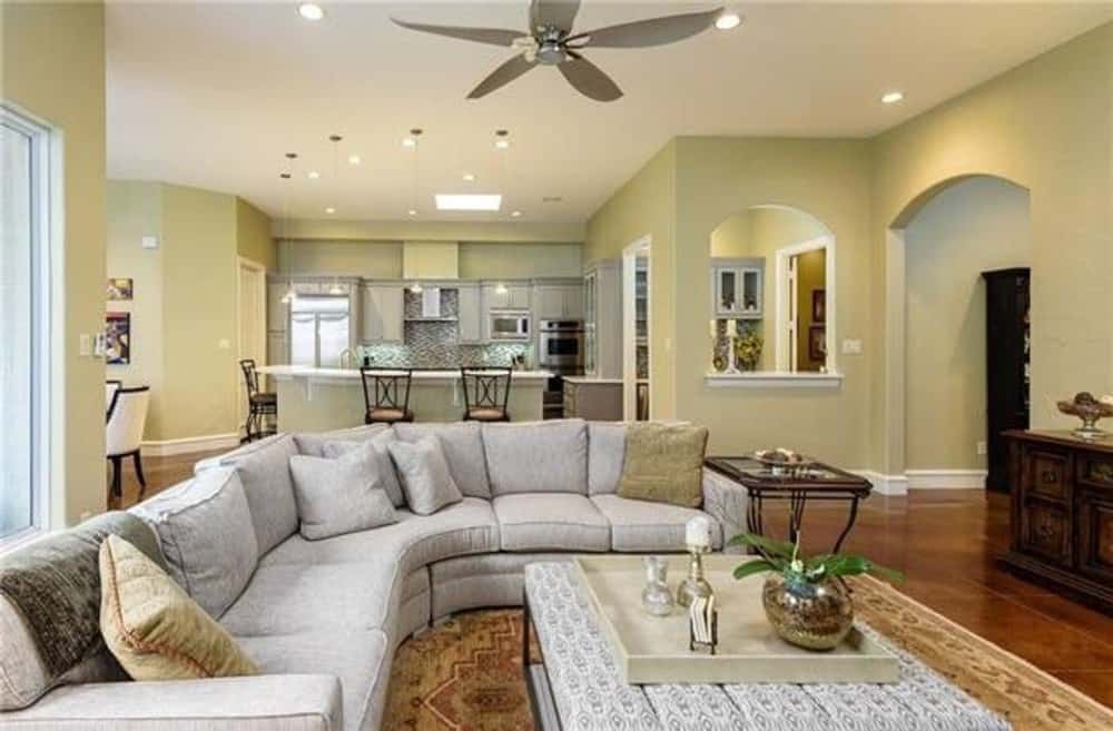 The family room opens completely to the kitchen and breakfast area.