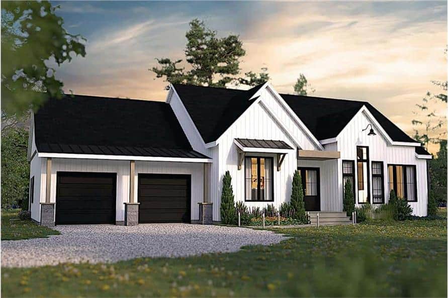 Front rendering of the single-story 2-bedroom contemporary ranch.