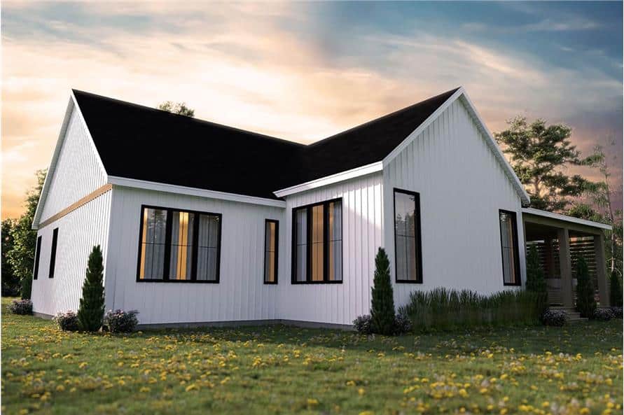 Rear rendering of the single-story 2-bedroom contemporary ranch.