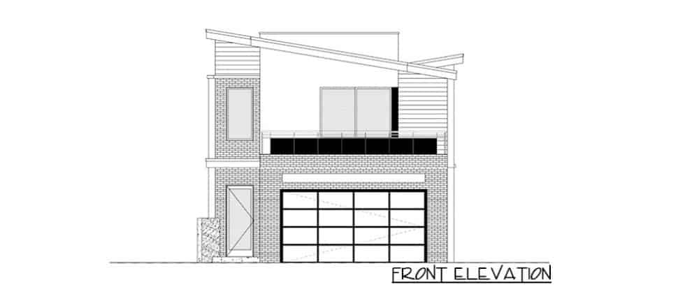 Front elevation sketch of the two-story contemporary 3-bedroom home.