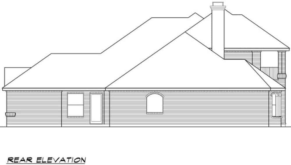 Rear elevation sketch of the 3-bedroom two-story chateau home.