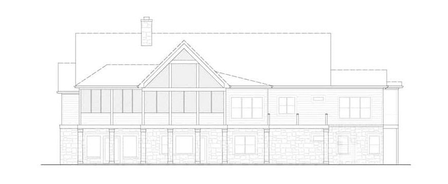Rear elevation sketch of the 3-bedroom two-story cottage style home.