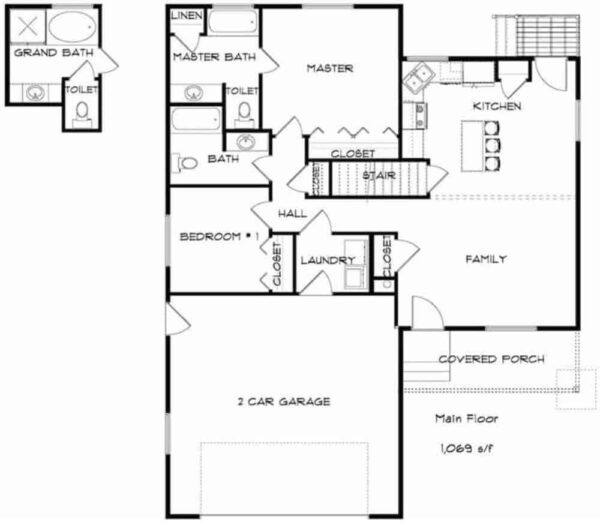 Compact 4-Bedroom Single-Story Ranch for a Narrow Lot with Open Concept ...