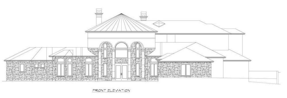 Front elevation sketch of the 4-bedroom Italianate two-story luxury home.