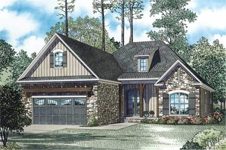 Front rendering of the two-story country style 3-bedroom home.