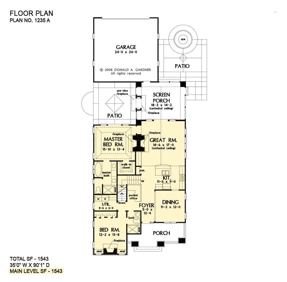 Main level floor plan showing the basement stairs location.