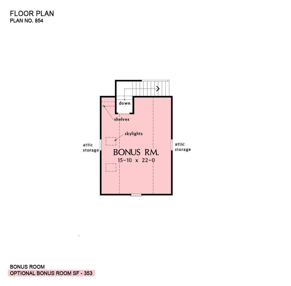 Bonus room floor plan with skylights and attic storage.