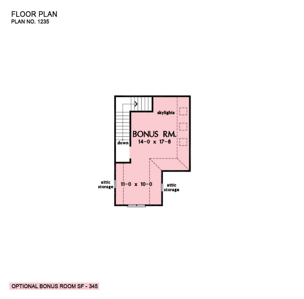 Bonus room floor plan with skylights and attic storage.