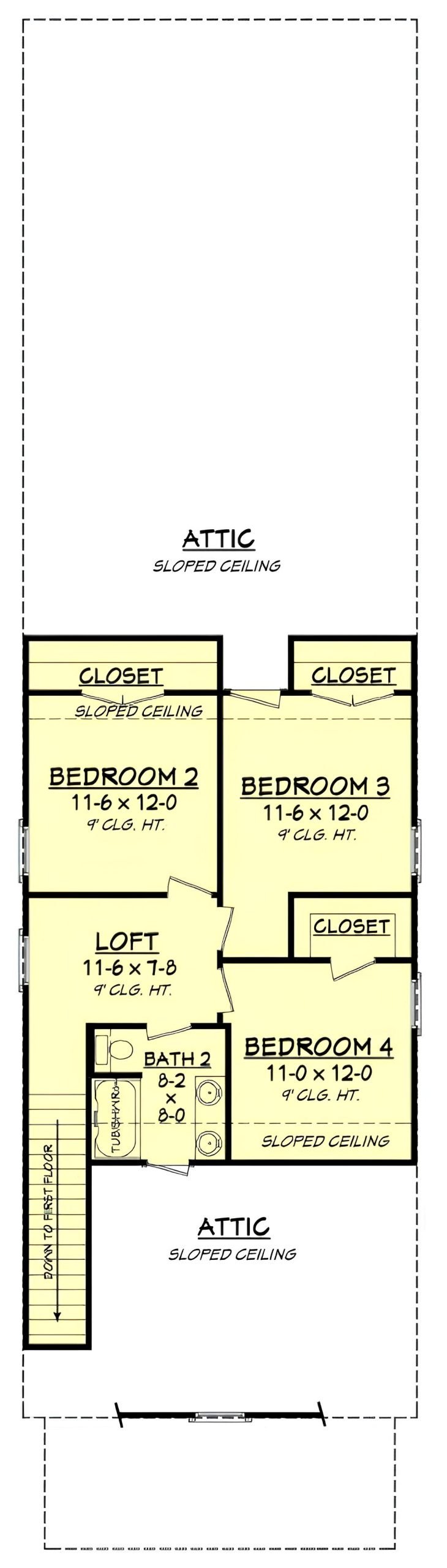 Second level floor plan 4 bedroom two story traditional style home