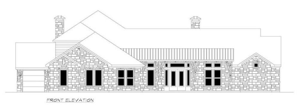 Front elevation sketch of the single-story 4-bedroom Southwestern home.