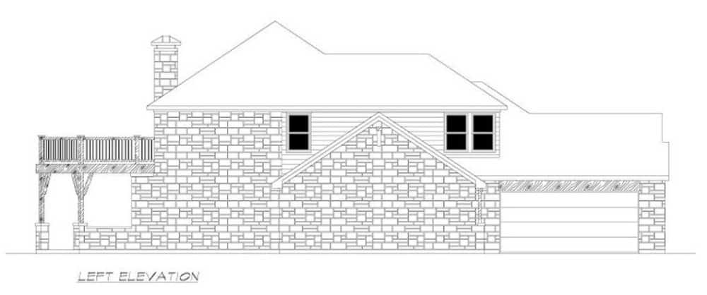 Left elevation sketch of the single-story 4-bedroom Southwestern home.