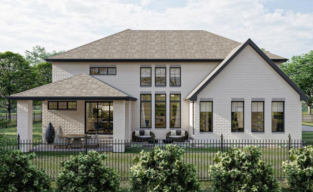 Rear rendering of the traditional 5-bedroom two-story colonial style home.