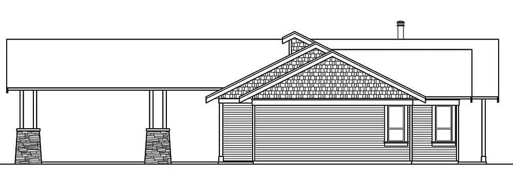 Right elevation sketch of the 2-bedroom single-story craftsman home.