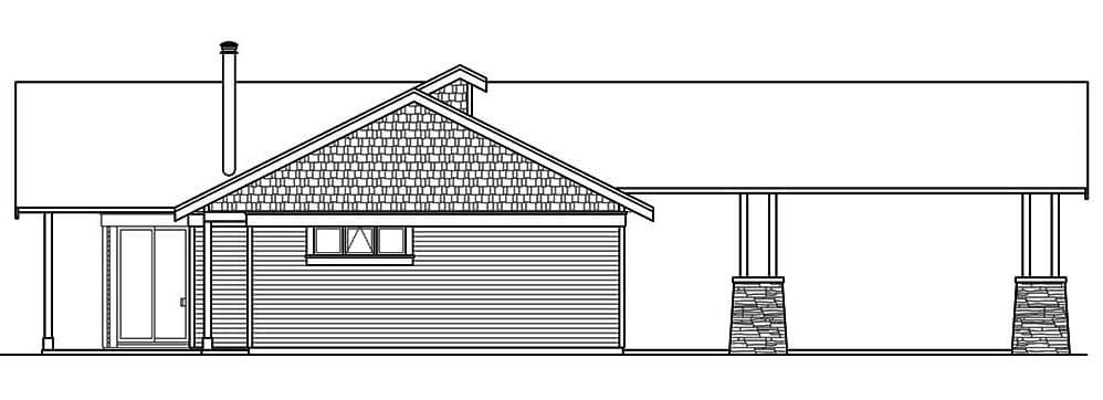 Left elevation sketch of the 2-bedroom single-story craftsman home.