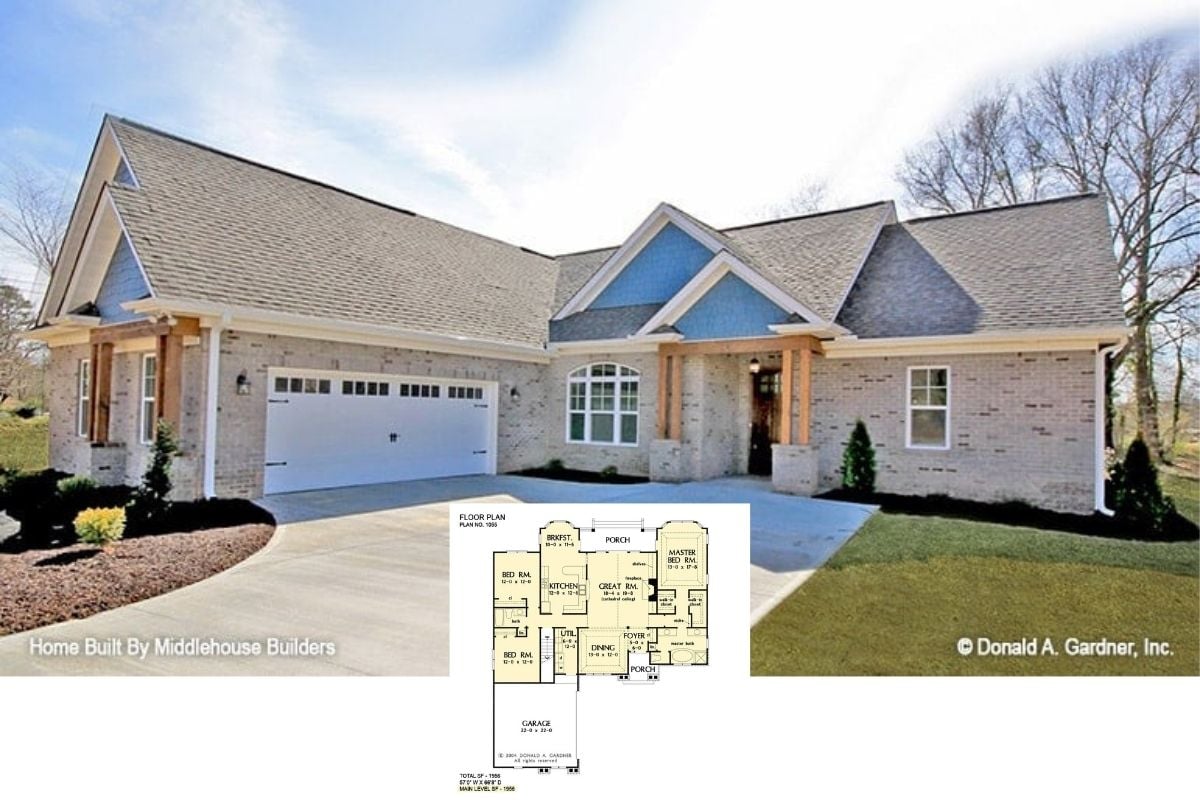 Tour The 1,956 Sq. Ft. Unison Creek Craftsman Ranch Home with Blue Gable Detailing (Floor Plan Included)