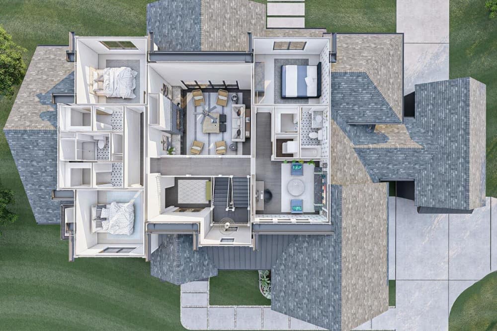 3D Second level floor plan