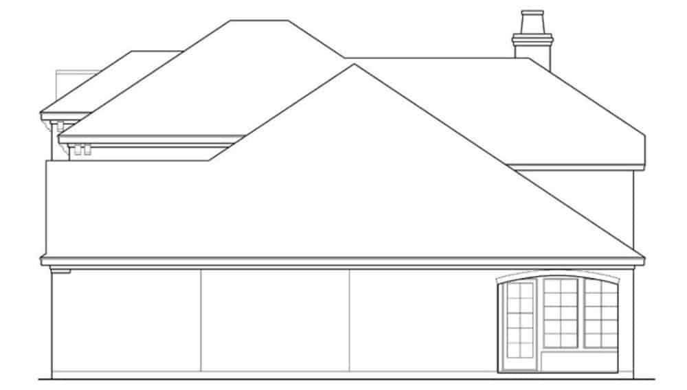 Right elevation sketch of the two-story 3-bedroom traditional home.