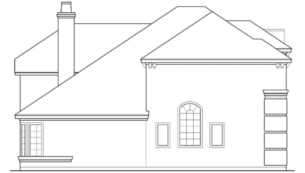 Left elevation sketch of the two-story 3-bedroom traditional home.