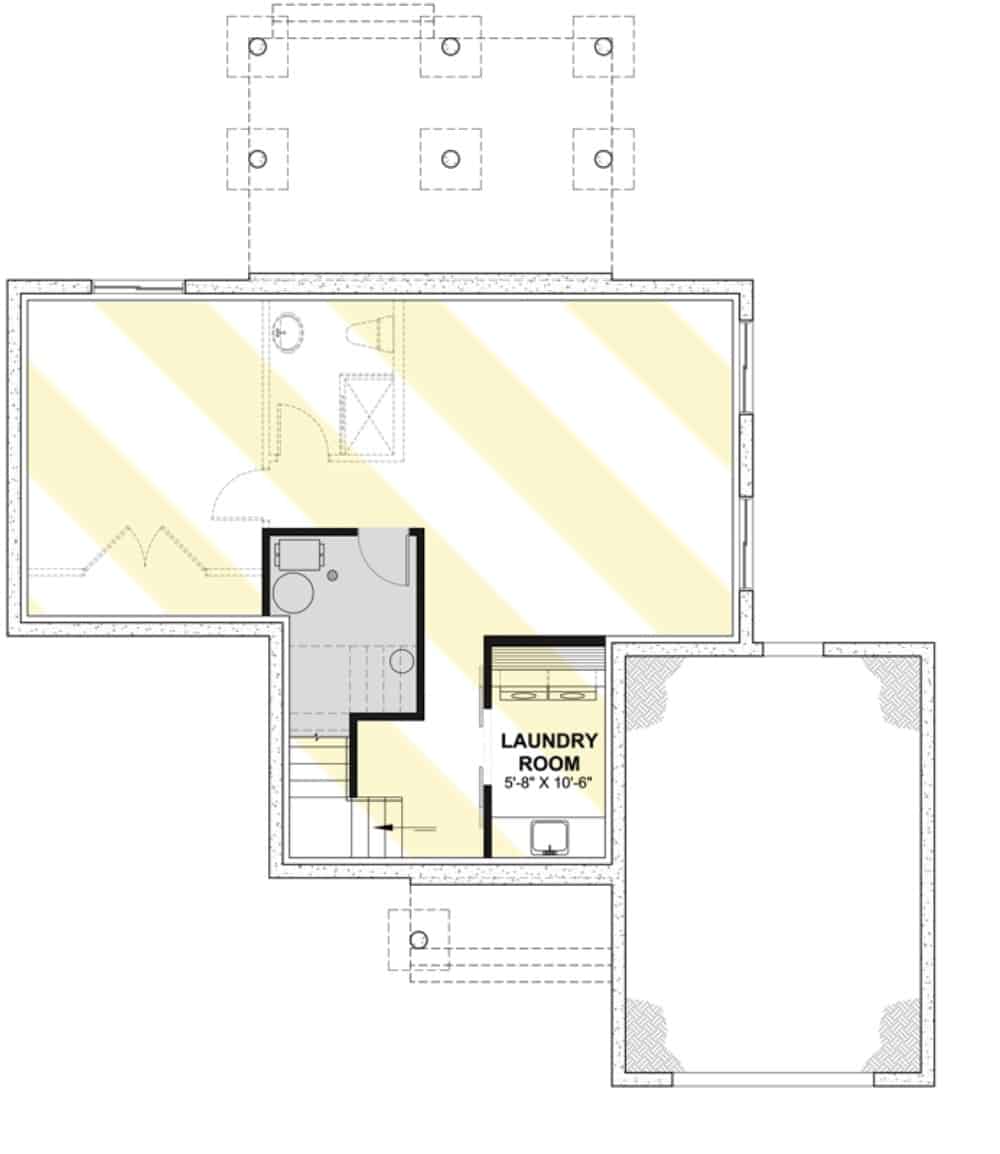 Lower level floor plan with a laundry room.