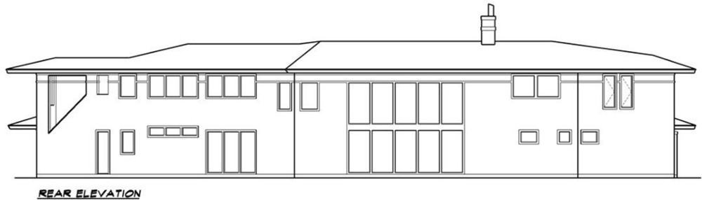 Rear elevation sketch of the two-story 3-bedroom European style brick home.
