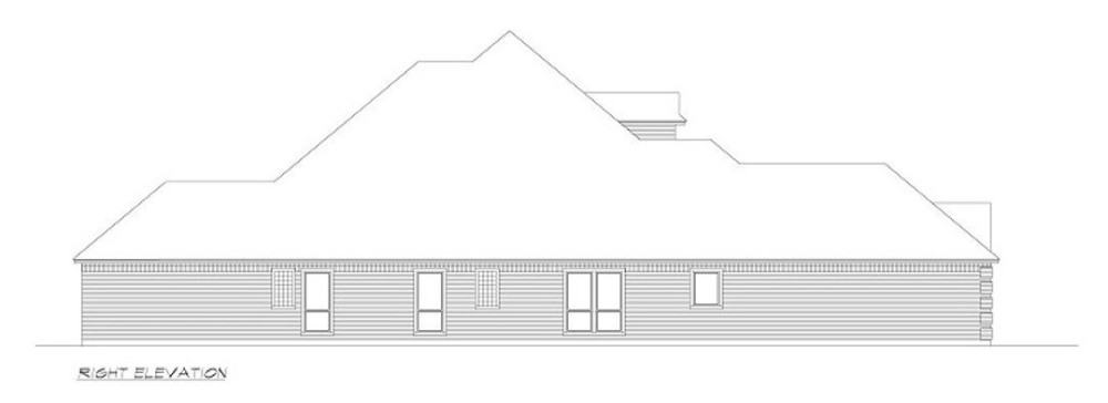 Right elevation sketch of the 3-bedroom single-story colonial home.