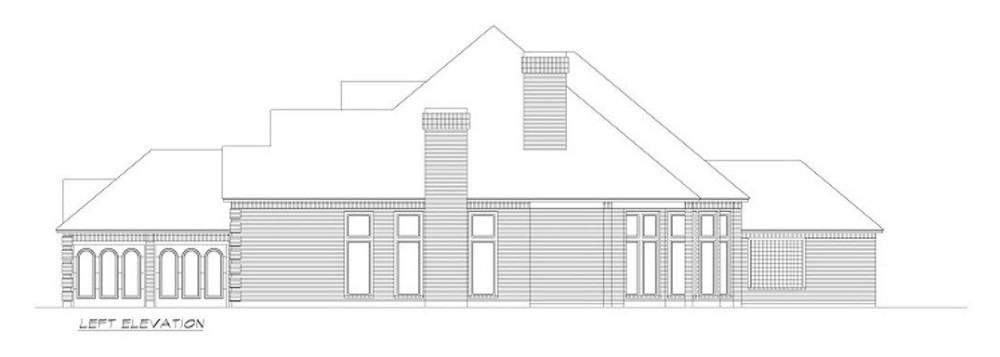 Left elevation sketch of the 3-bedroom single-story colonial home.