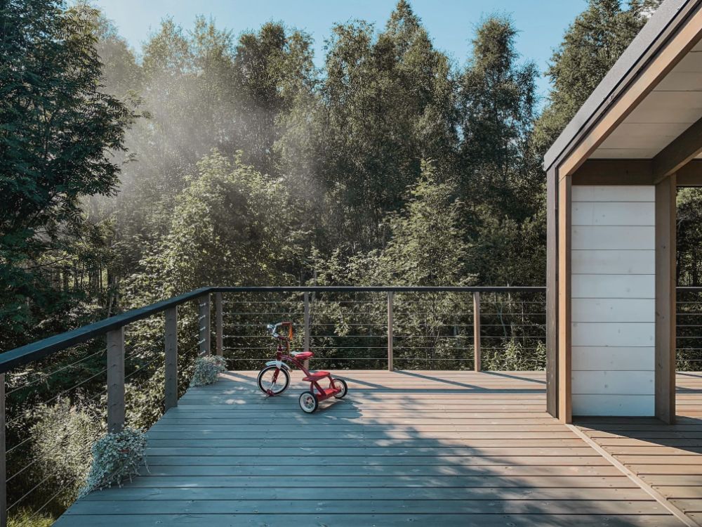 Modular house on slope balcony.