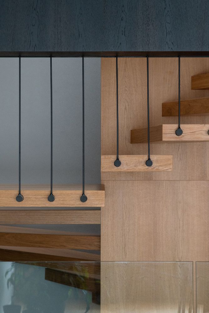 Cherry tree house wooden stairs with tiny metal attached.
