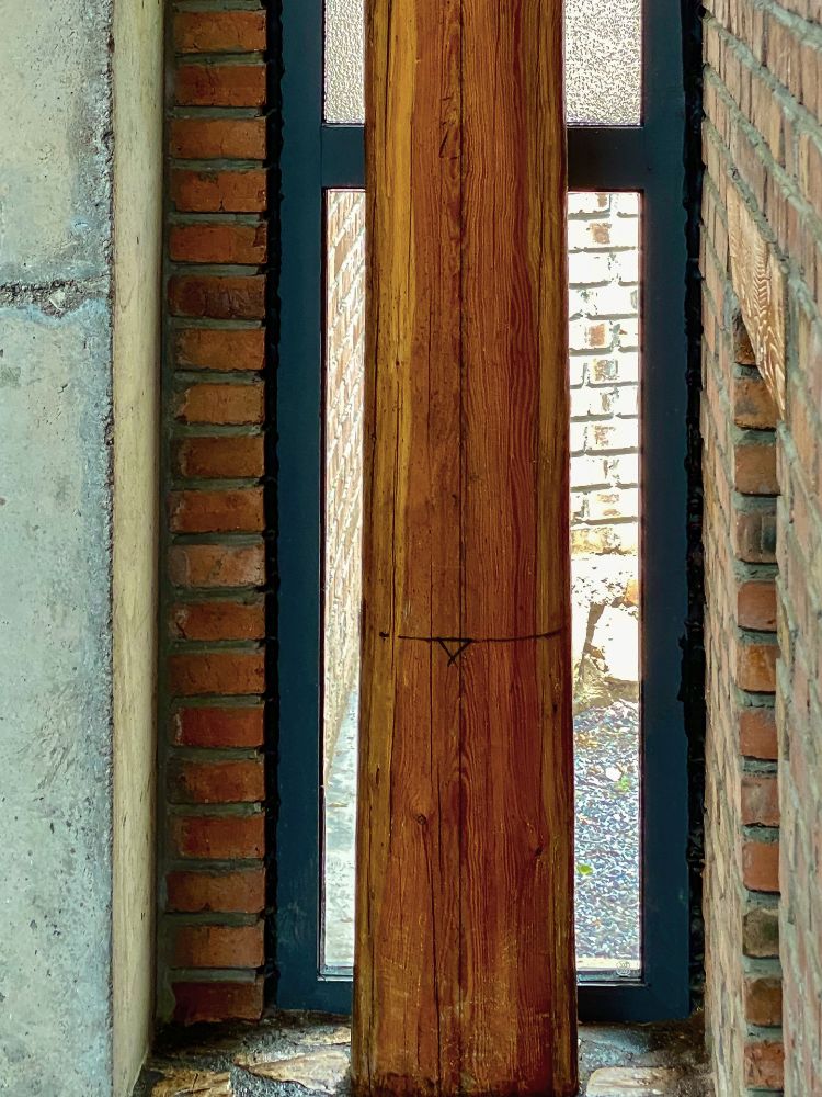 Yanqing residential house wood post of hut structure standing beside brick wall