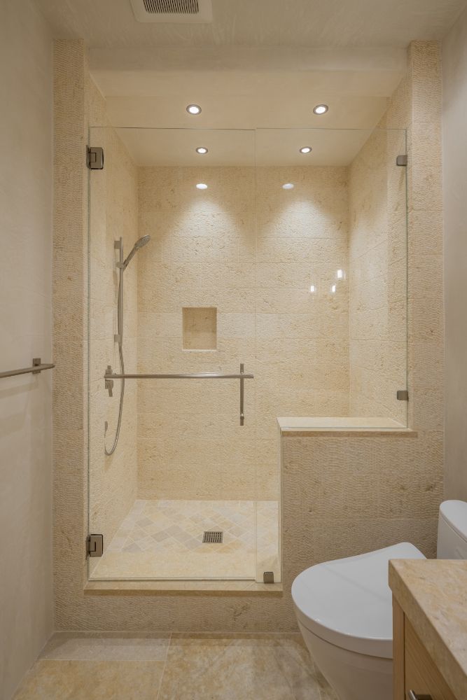 En-suite marble bath for two.