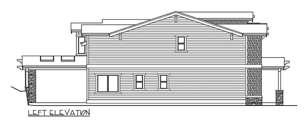 Left elevation sketch of the 5-bedroom Northwest two-story craftsman home.