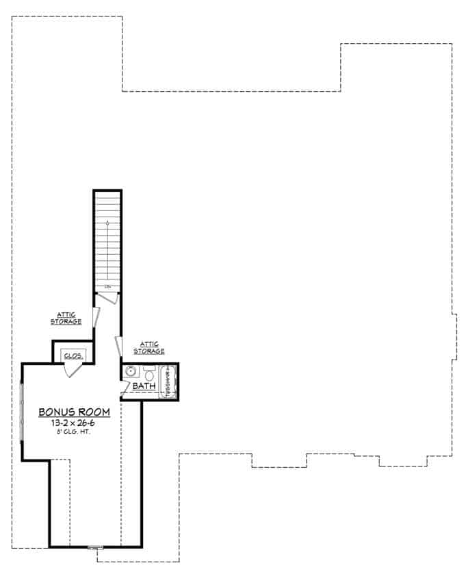 Bonus room floor plan with a full bathroom and a walk-in closet.