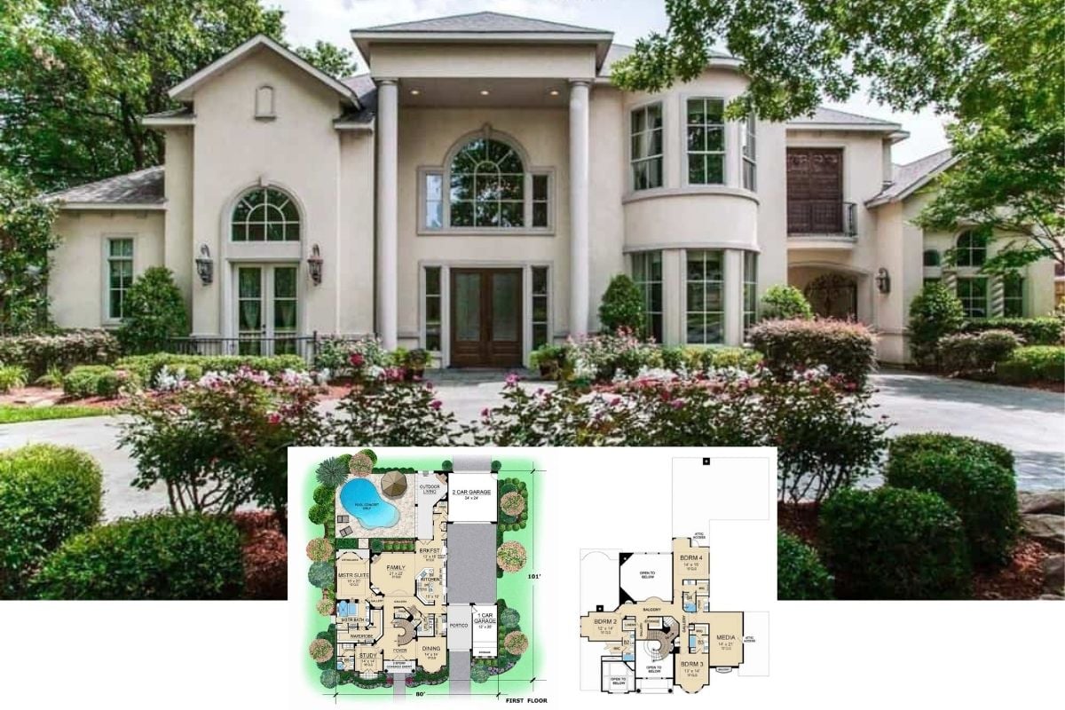 Step Inside This 5,072 Sq. Ft. 4-Bedroom Traditional Home with Balconies and Multiple Garages (Floor Plan)