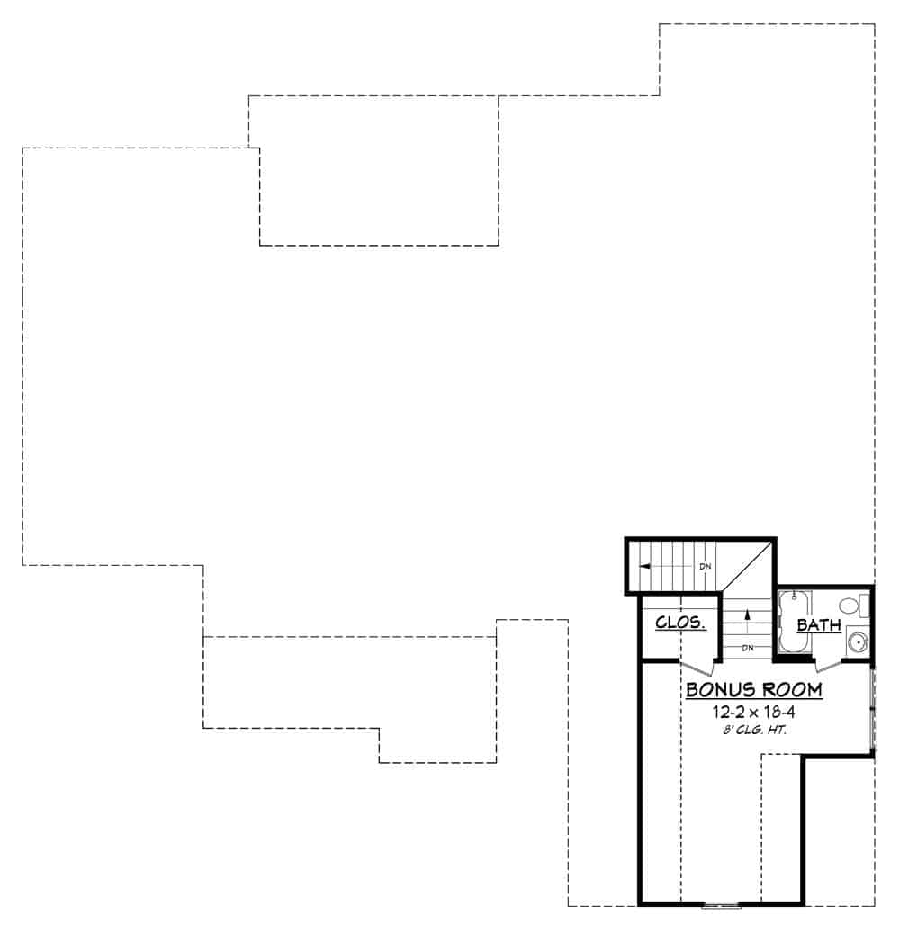 Bonus room floor plan with walk-in closet and a 3-fixture bath.