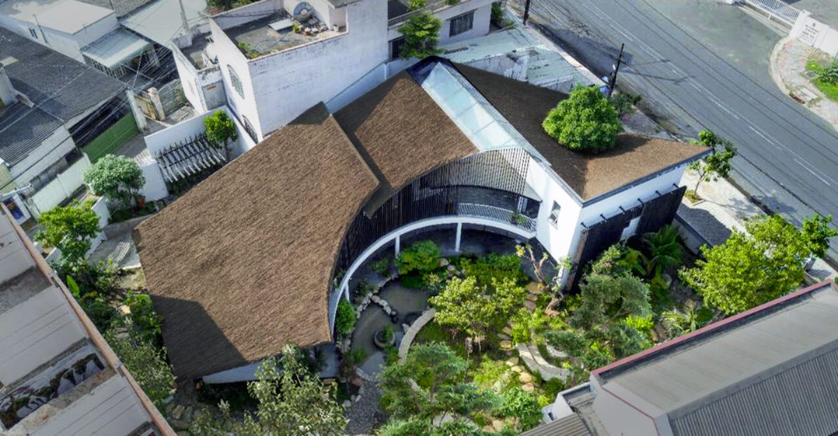 An aerial full view of the house.
