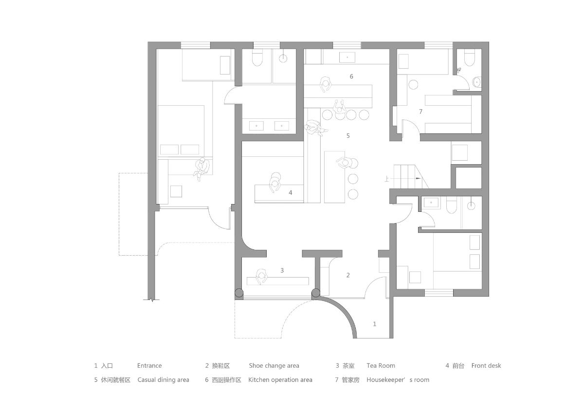The first floor plan of the sleeping lab-arc house.