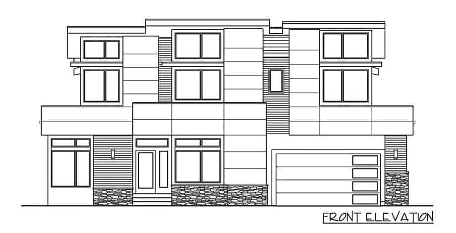 Front elevation sketch of the 4-bedroom modern style two-story Northwest home.