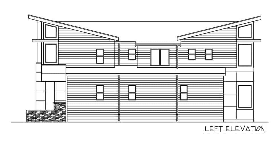 Left elevation sketch of the 4-bedroom modern style two-story Northwest home.