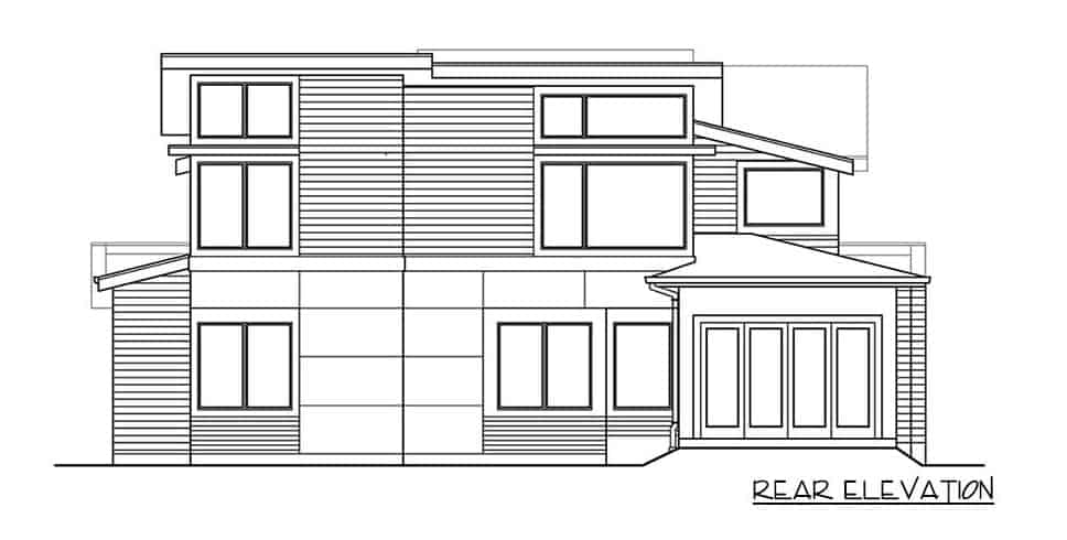 Rear elevation sketch of the 4-bedroom modern style two-story Northwest home.