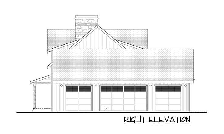 Right elevation sketch of the 5-bedroom modern two-story farmhouse.