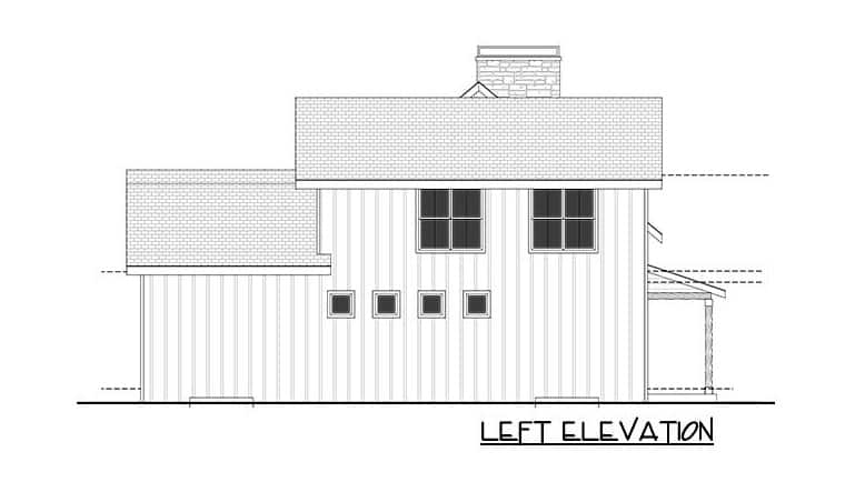 Left elevation sketch of the 5-bedroom modern two-story farmhouse.