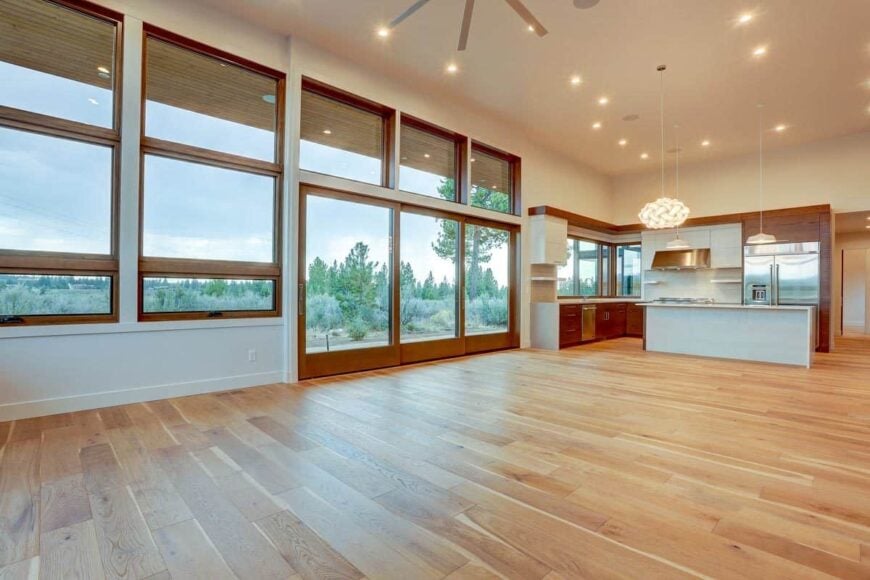 The great room flows seamlessly to the dining area and kitchen.