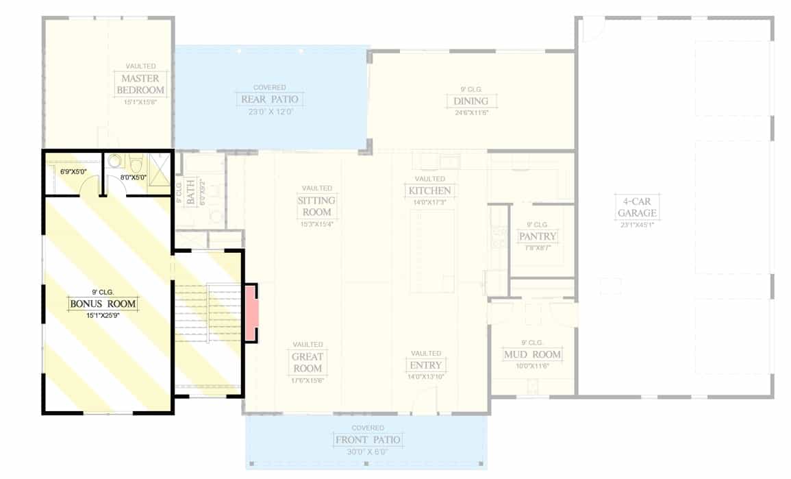 Bonus room floor plan with a 3-fixture bath and a walk-in closet.